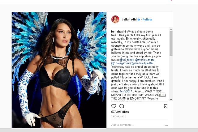 Bagian Sensitif Bella Hadid Terlihat di Victorias Secret Fashion Show 2017